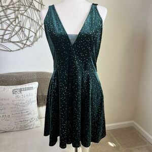 Xhilaration Green Velvet V-Neck Dress Size 15 Speckled Whimsigoth Fairy  Y2K